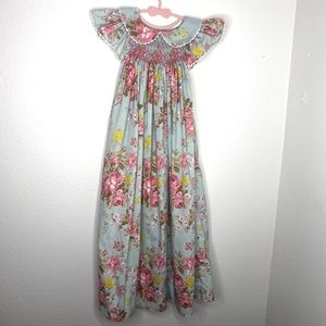 💐Girls AQUA FLORAL SMOCKED DRESS💐